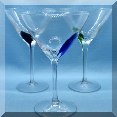 G28. 3 Colored martini glasses. 7” - $10